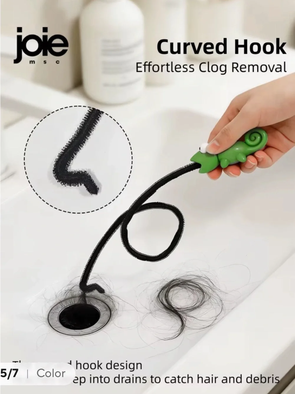 Joie Green Chameleon Drain Cleaner with Black Brush Cable